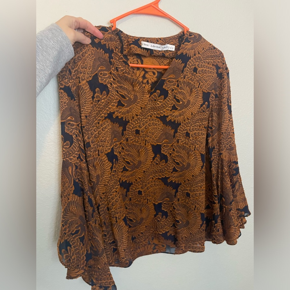 Vintage patterned bell sleeve top